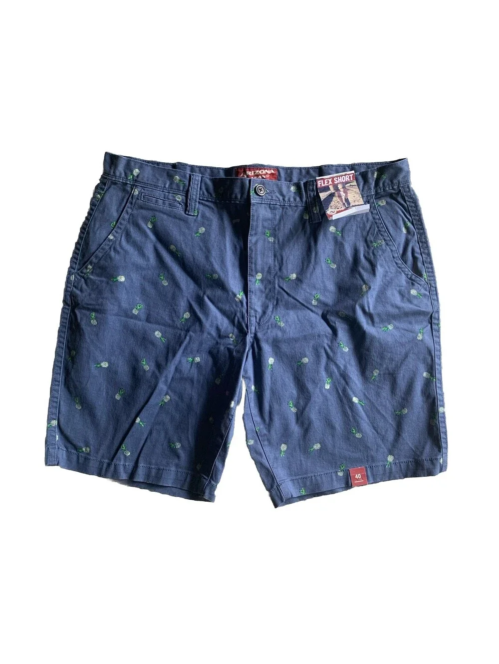 AriZona Chino Shorts Mens 40 Flex Classic Fit Pineapple Blue Cotton New